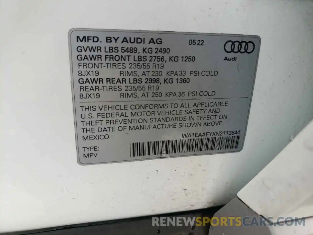 13 Photograph of a damaged car WA1EAAFYXN2113644 AUDI Q5 2022