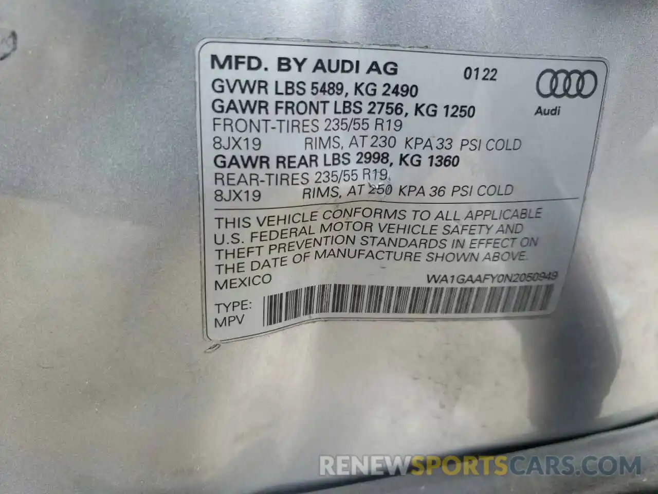 10 Фотография поврежденного автомобиля WA1GAAFY0N2050949 AUDI Q5 2022