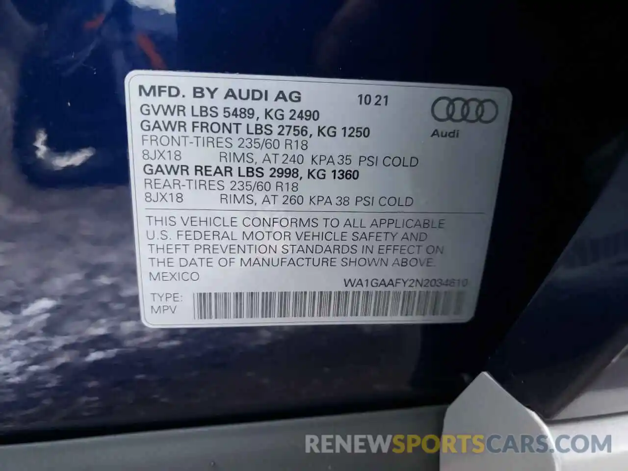 10 Photograph of a damaged car WA1GAAFY2N2034610 AUDI Q5 2022