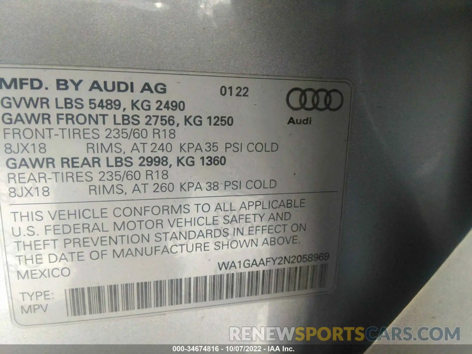 9 Photograph of a damaged car WA1GAAFY2N2058969 AUDI Q5 2022