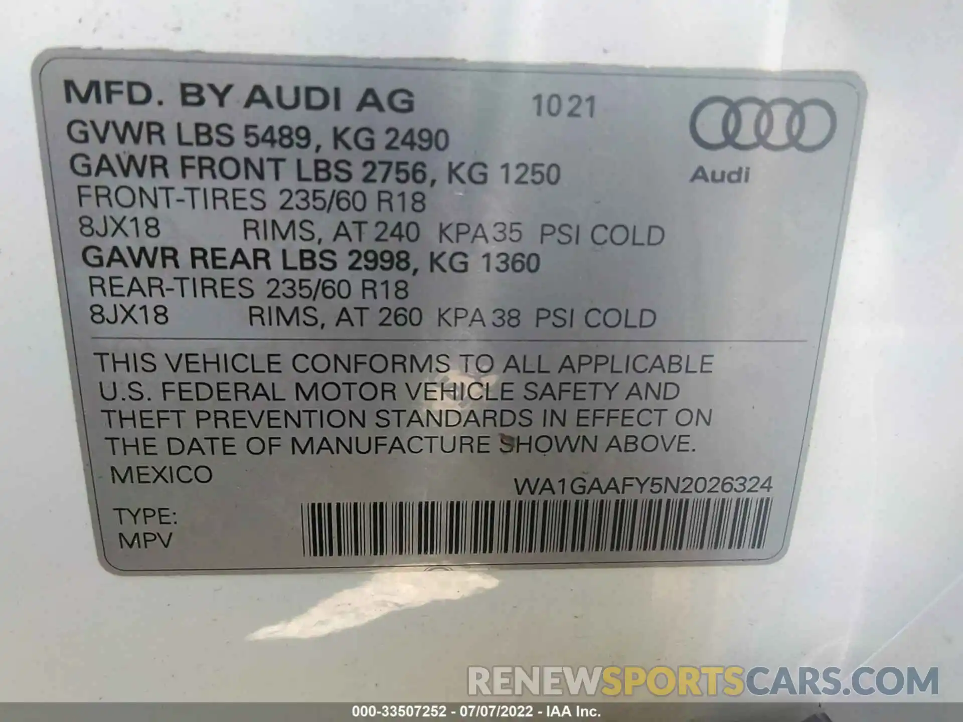 9 Photograph of a damaged car WA1GAAFY5N2026324 AUDI Q5 2022