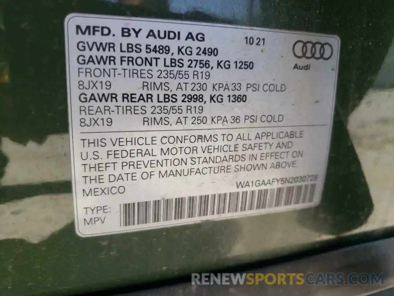 10 Фотография поврежденного автомобиля WA1GAAFY5N2030728 AUDI Q5 2022