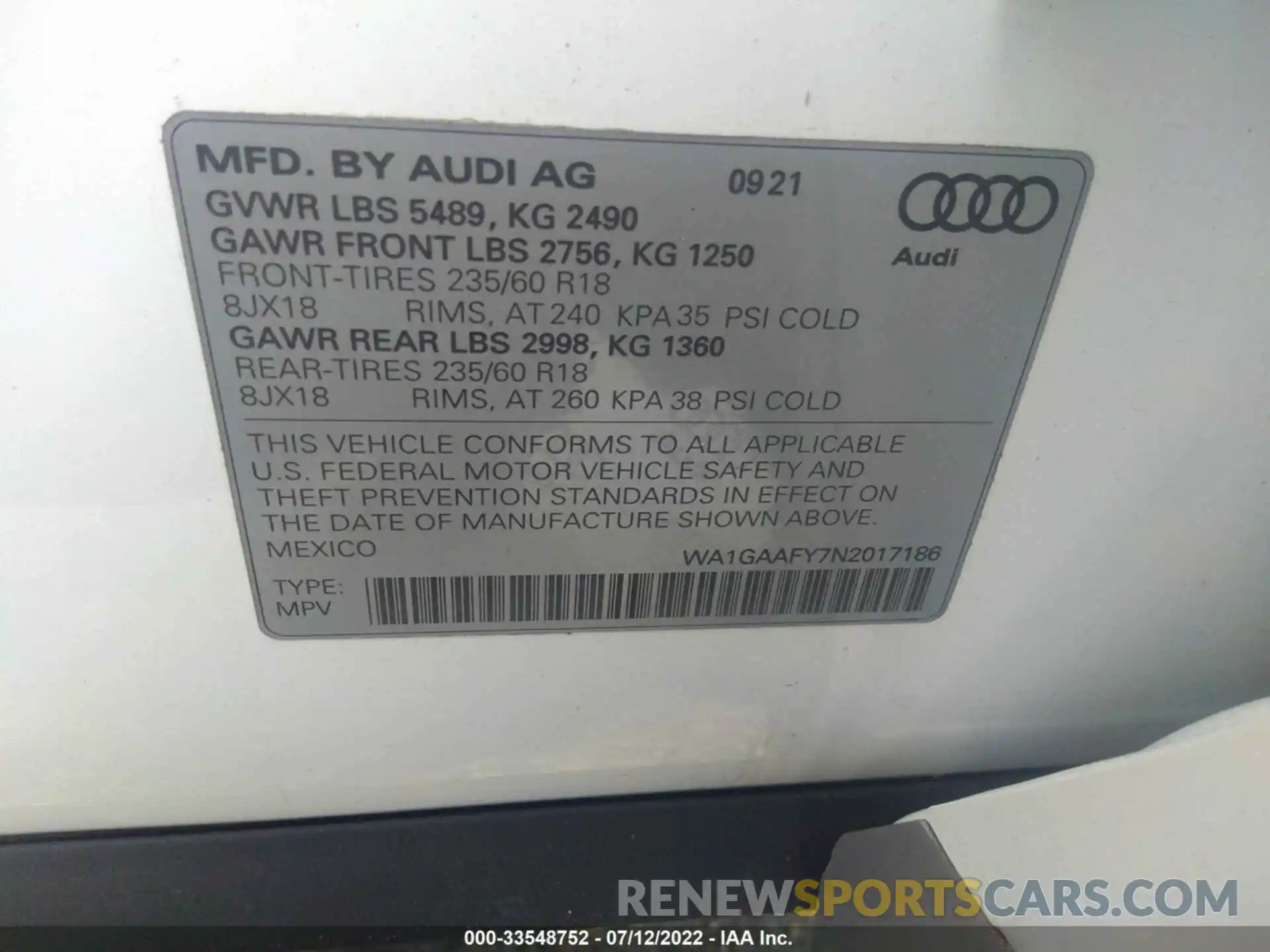 9 Фотография поврежденного автомобиля WA1GAAFY7N2017186 AUDI Q5 2022