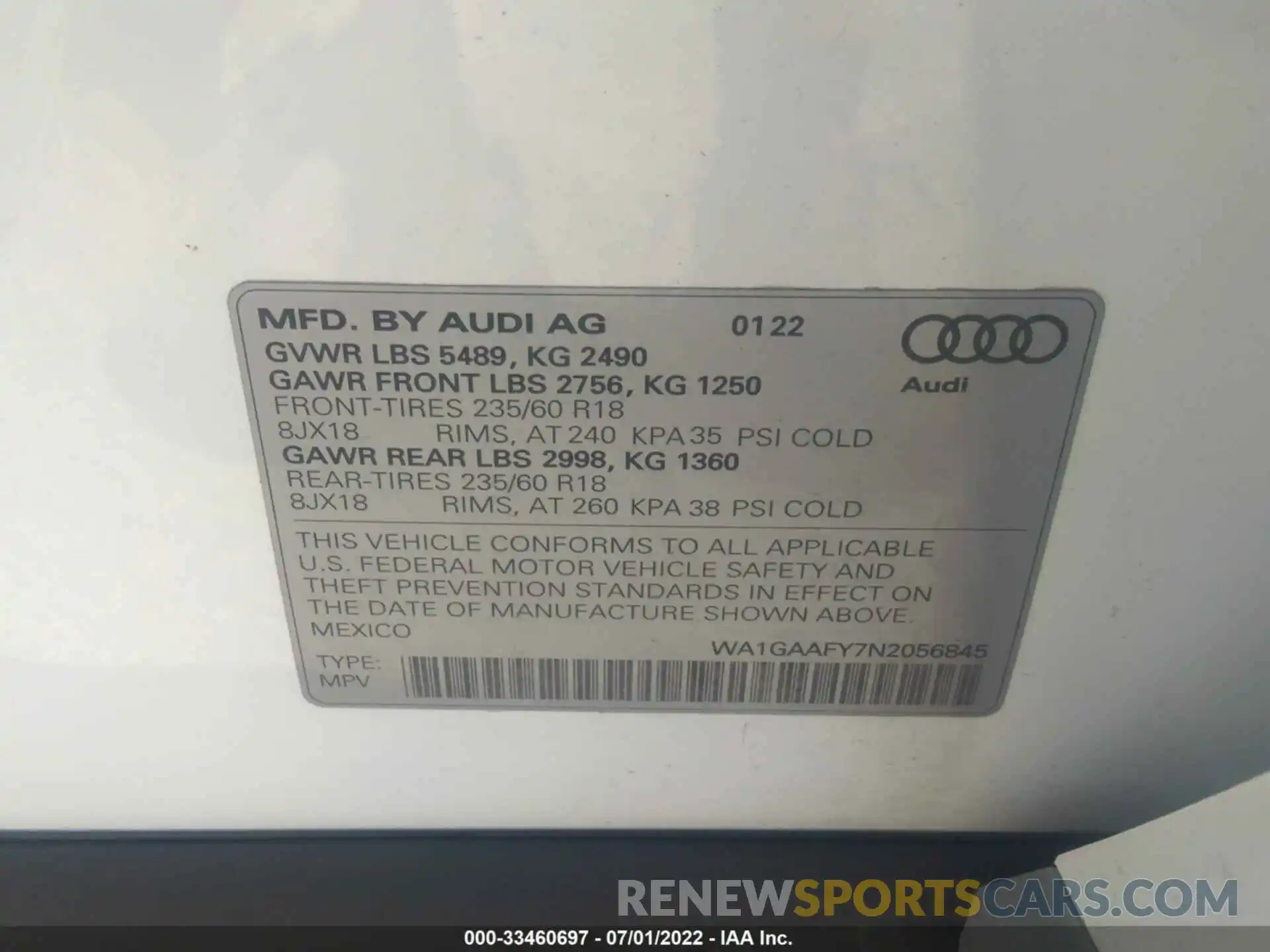 9 Фотография поврежденного автомобиля WA1GAAFY7N2056845 AUDI Q5 2022