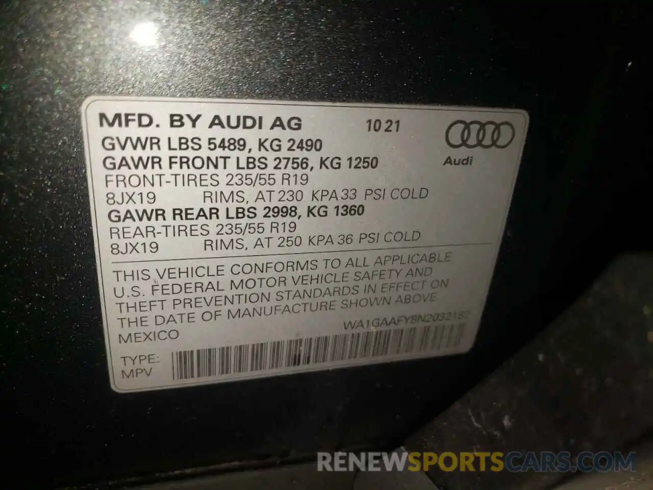 10 Photograph of a damaged car WA1GAAFY8N2032182 AUDI Q5 2022