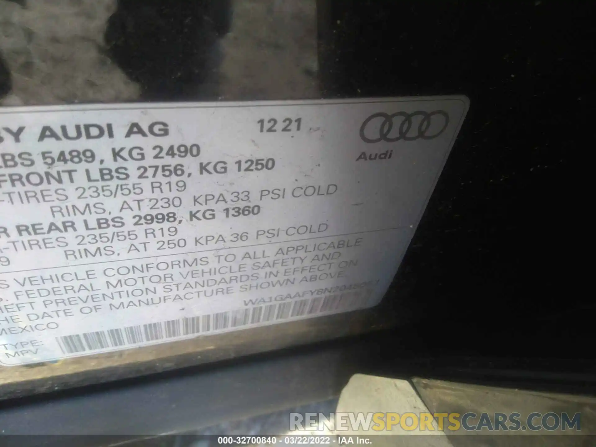 9 Фотография поврежденного автомобиля WA1GAAFY8N2048057 AUDI Q5 2022