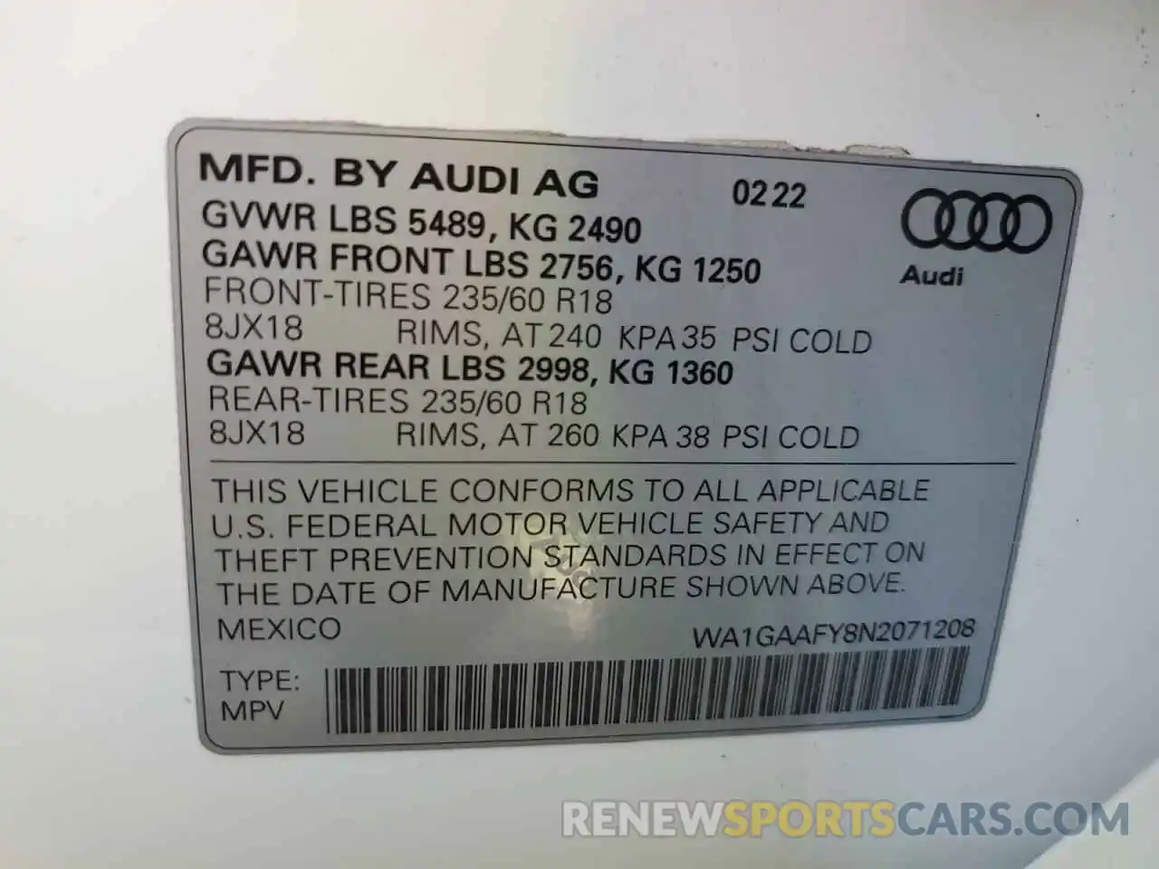 10 Фотография поврежденного автомобиля WA1GAAFY8N2071208 AUDI Q5 2022