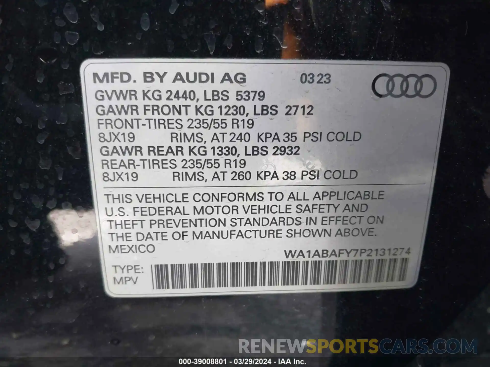 9 Photograph of a damaged car WA1ABAFY7P2131274 AUDI Q5 2023