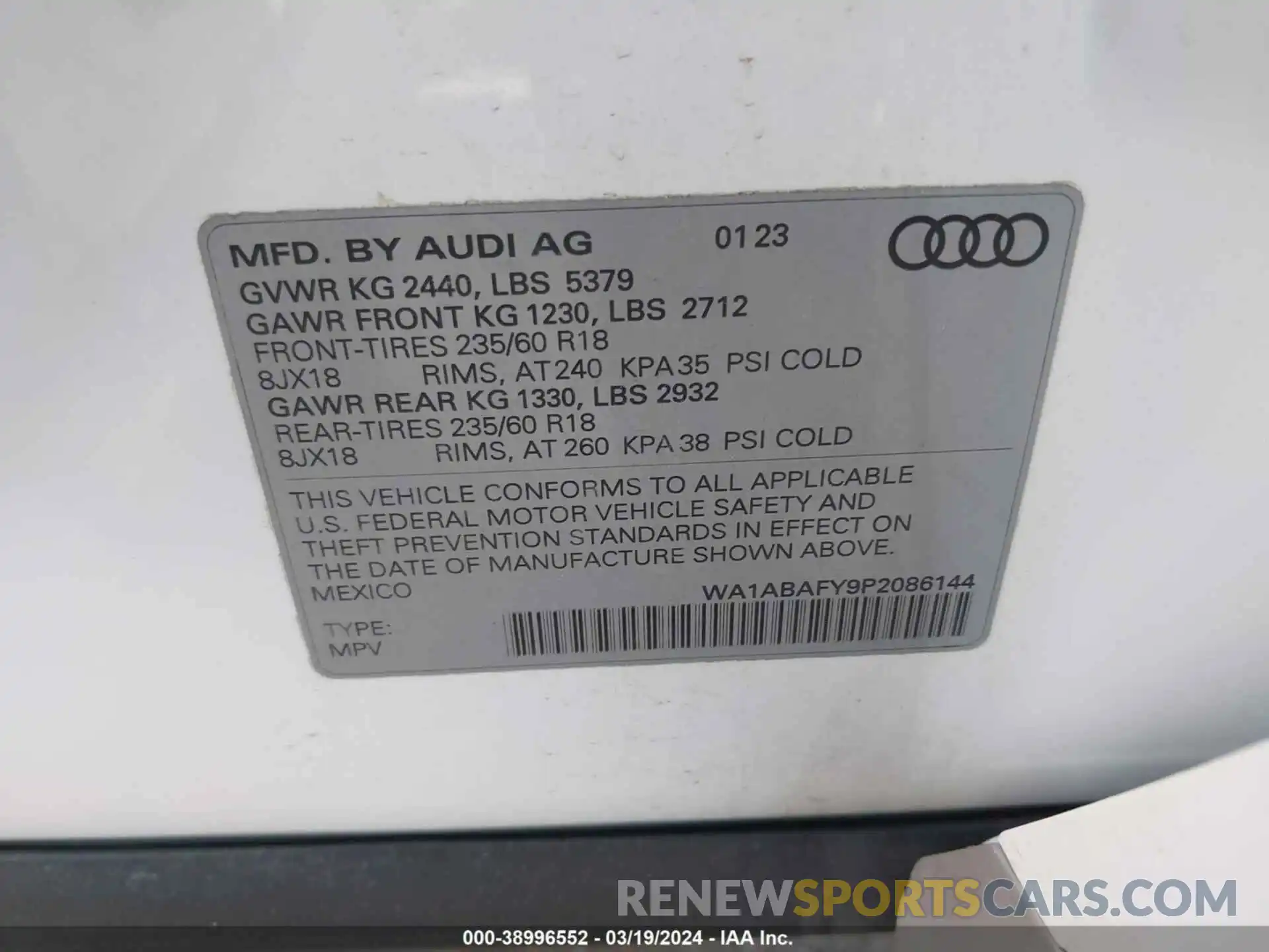 9 Photograph of a damaged car WA1ABAFY9P2086144 AUDI Q5 2023