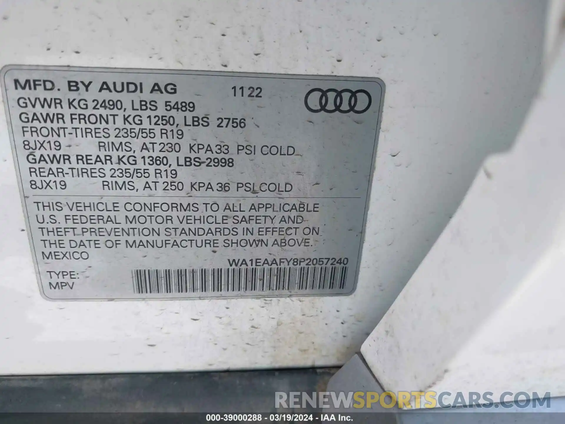 9 Фотография поврежденного автомобиля WA1EAAFY8P2057240 AUDI Q5 2023