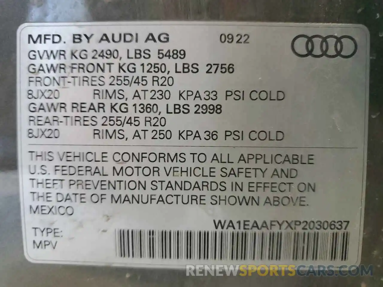 14 Photograph of a damaged car WA1EAAFYXP2030637 AUDI Q5 2023