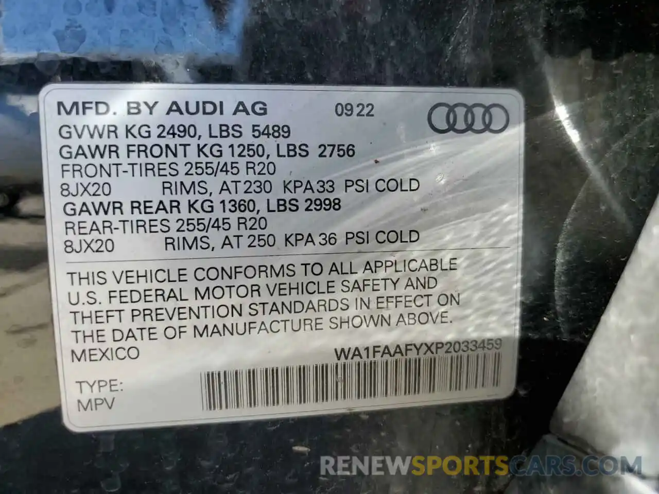 14 Photograph of a damaged car WA1FAAFYXP2033459 AUDI Q5 2023