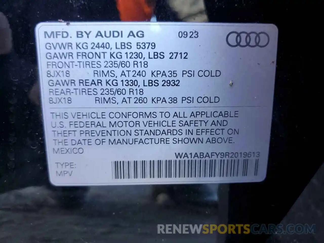 14 Photograph of a damaged car WA1ABAFY9R2019613 AUDI Q5 2024