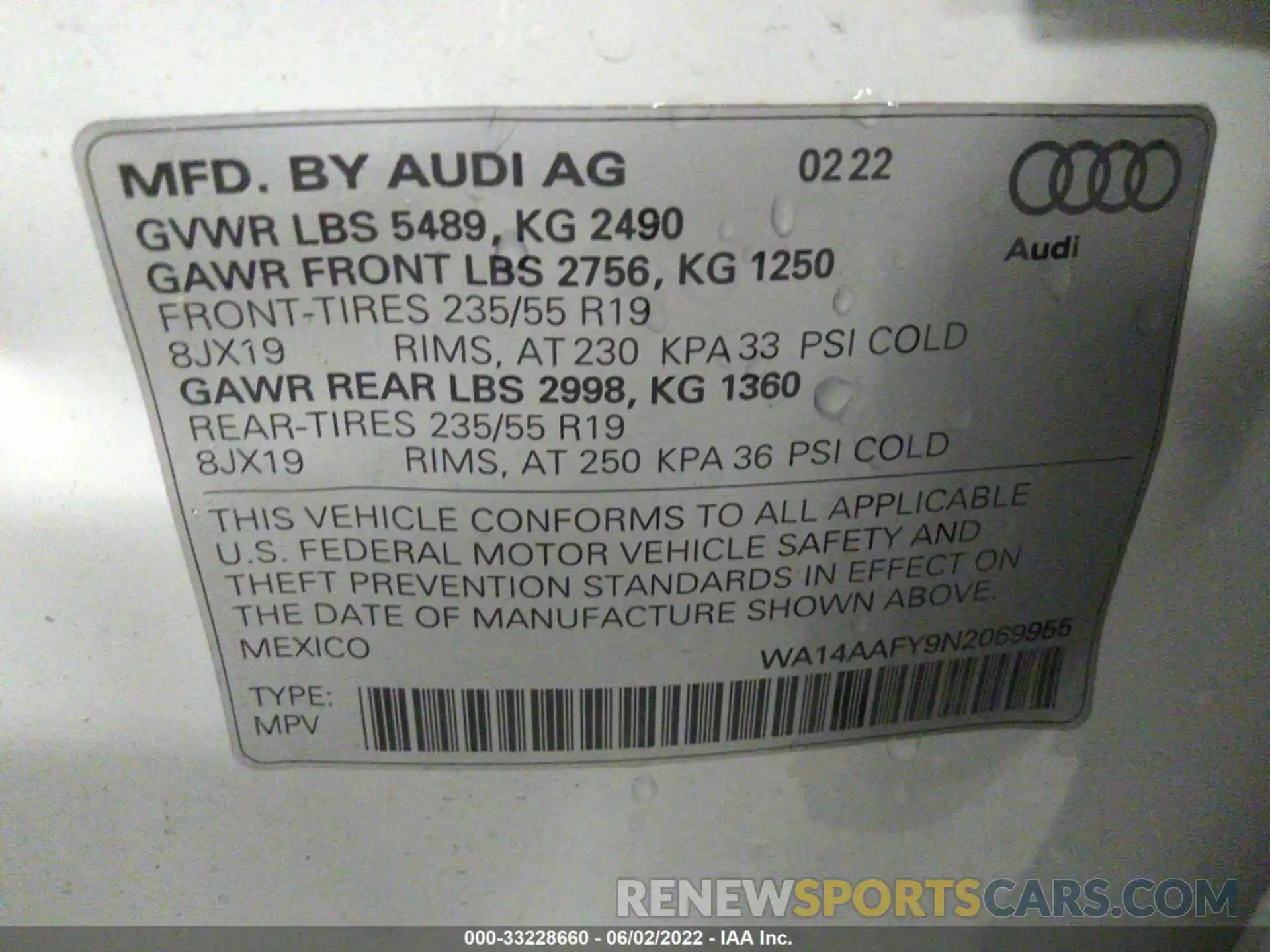 9 Photograph of a damaged car WA14AAFY9N2069955 AUDI Q5 SPORTBACK 2022