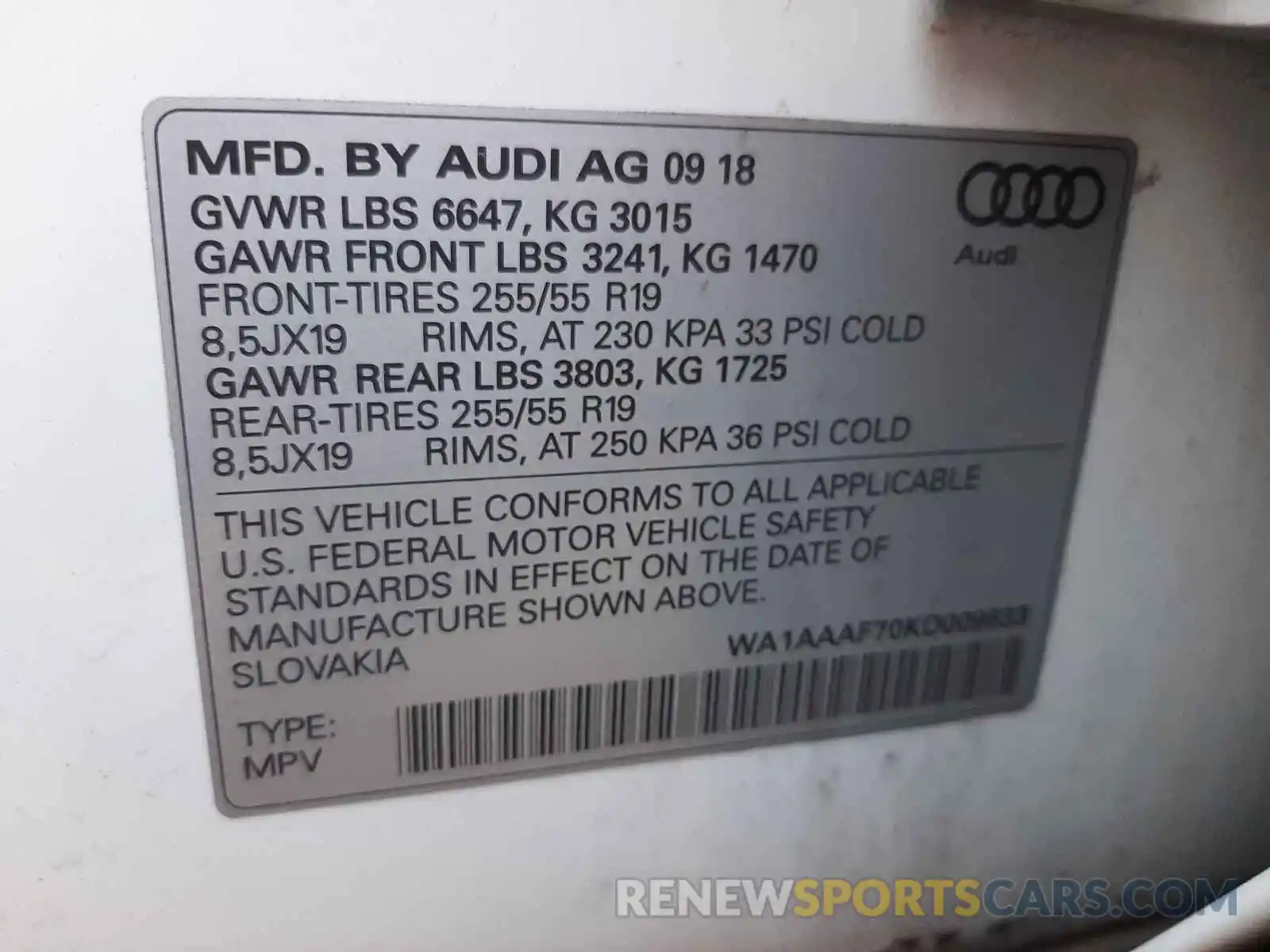 10 Фотография поврежденного автомобиля WA1AAAF70KD009833 AUDI Q7 2019