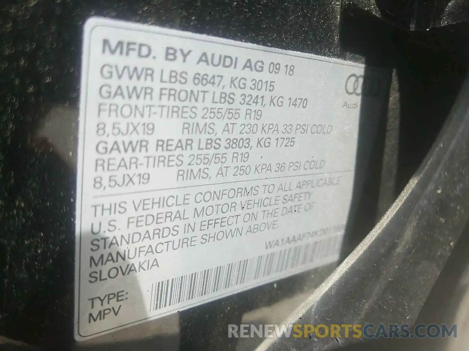 10 Photograph of a damaged car WA1AAAF74KD011598 AUDI Q7 2019