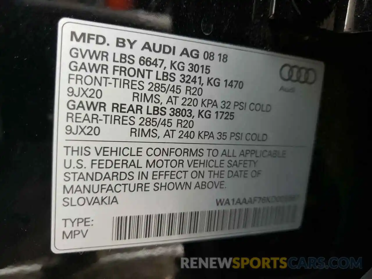 10 Photograph of a damaged car WA1AAAF76KD005561 AUDI Q7 2019