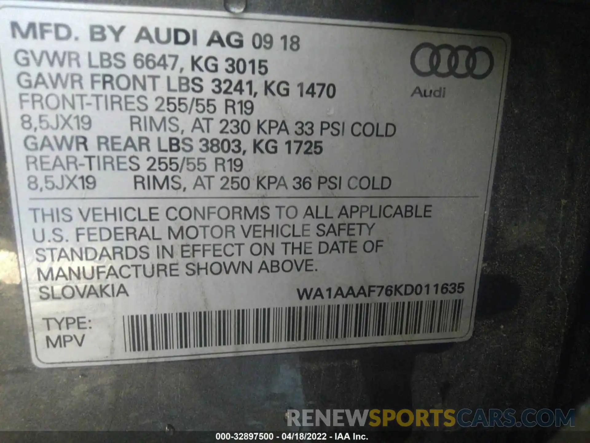 9 Фотография поврежденного автомобиля WA1AAAF76KD011635 AUDI Q7 2019