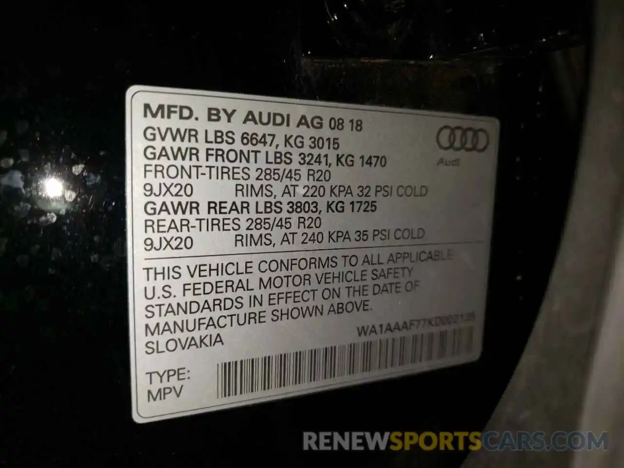 10 Photograph of a damaged car WA1AAAF77KD002135 AUDI Q7 2019