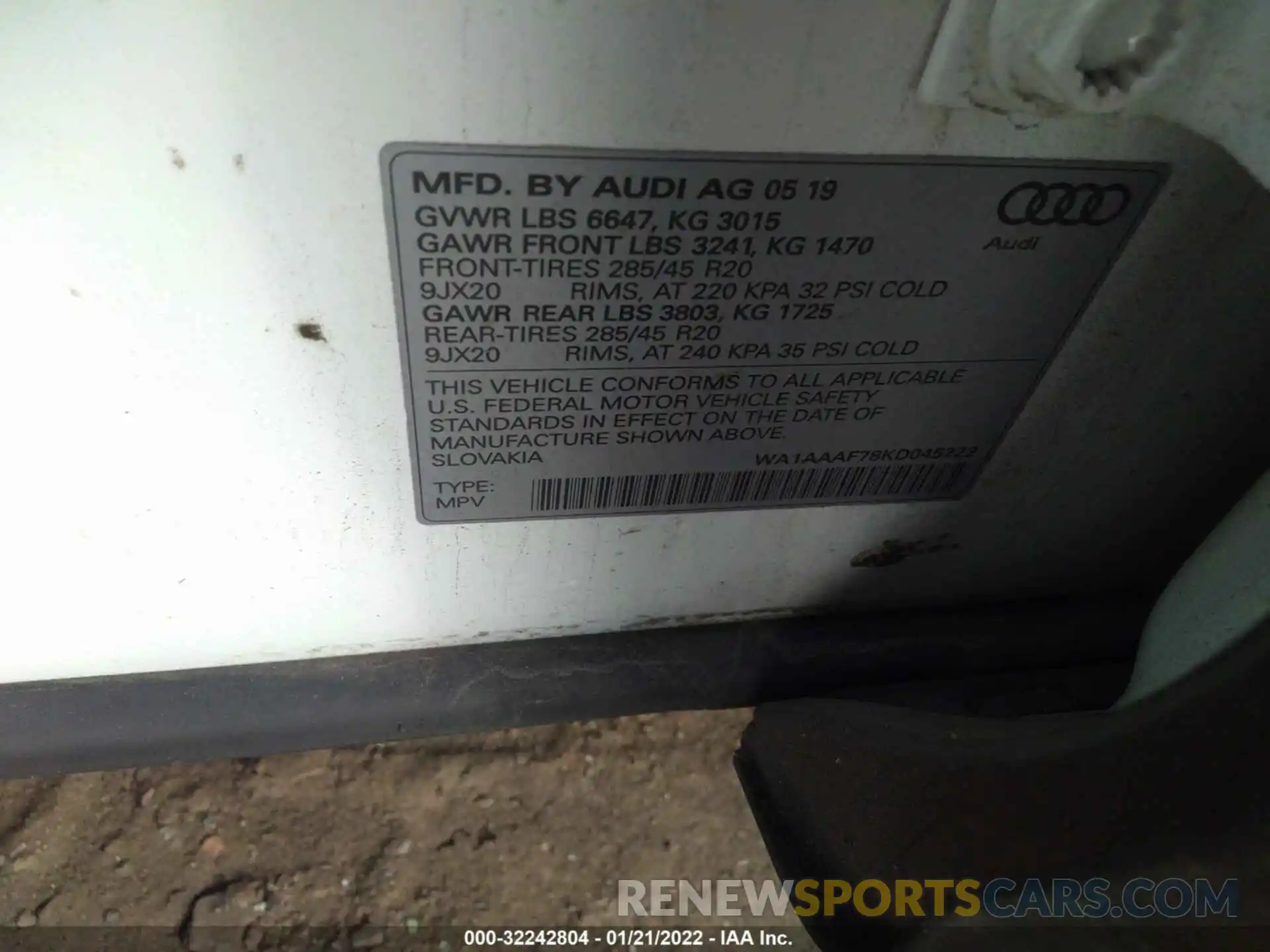 8 Фотография поврежденного автомобиля WA1AAAF78KD045222 AUDI Q7 2019