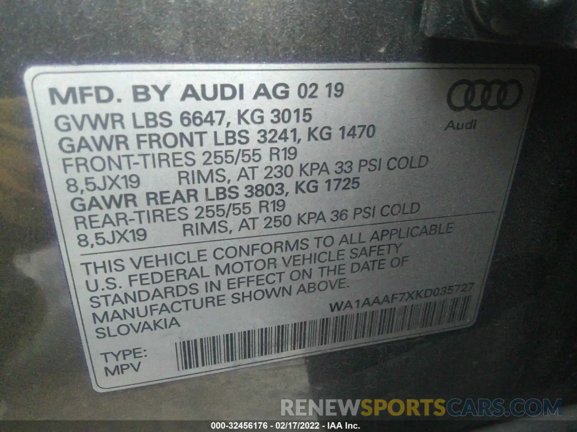 9 Фотография поврежденного автомобиля WA1AAAF7XKD035727 AUDI Q7 2019