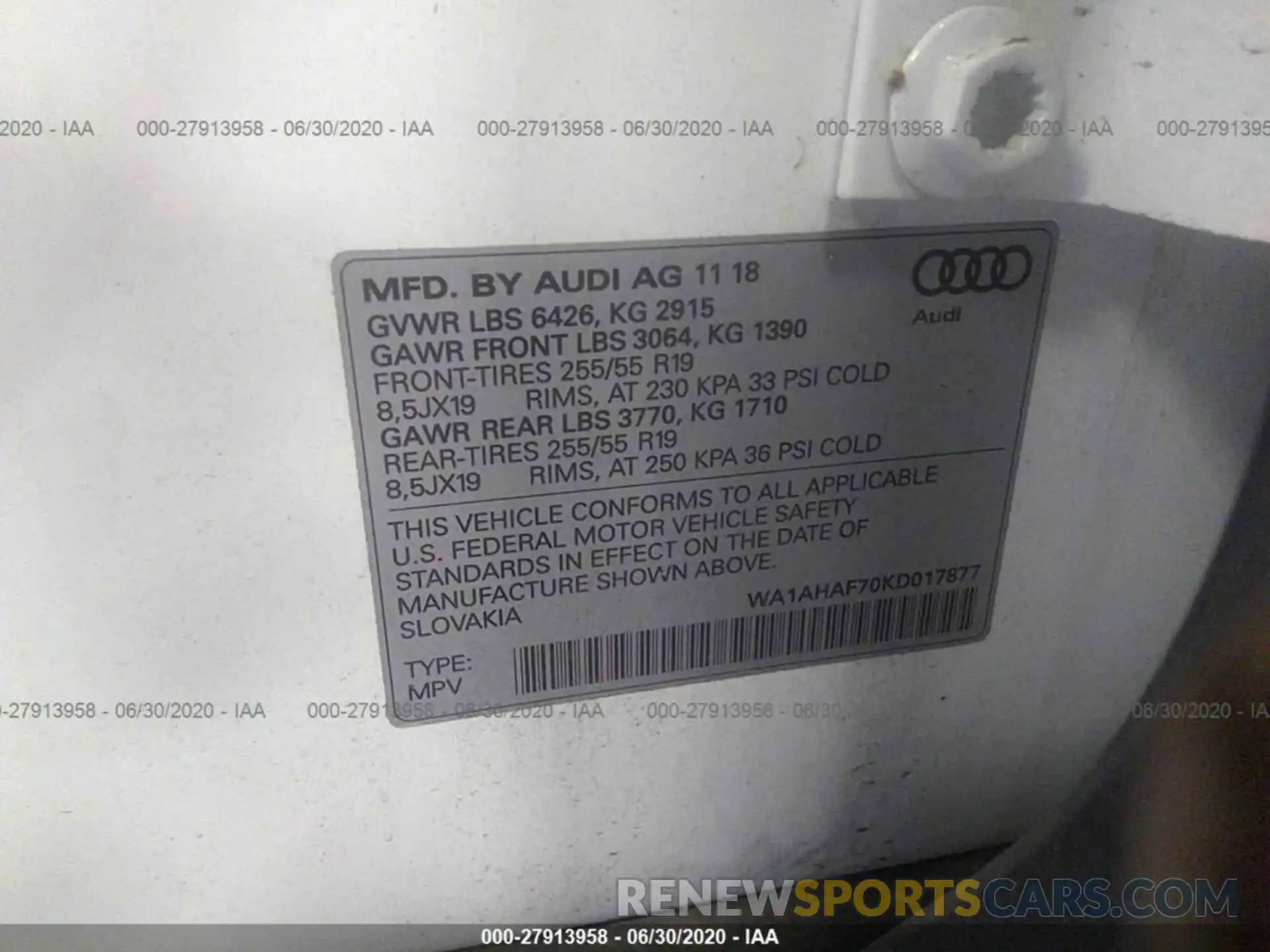 9 Фотография поврежденного автомобиля WA1AHAF70KD017877 AUDI Q7 2019