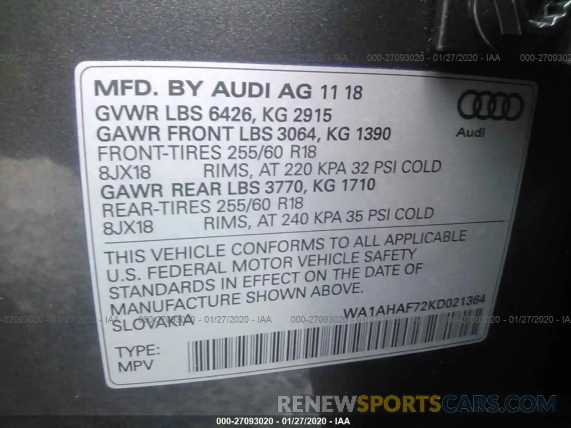 9 Фотография поврежденного автомобиля WA1AHAF72KD021364 AUDI Q7 2019