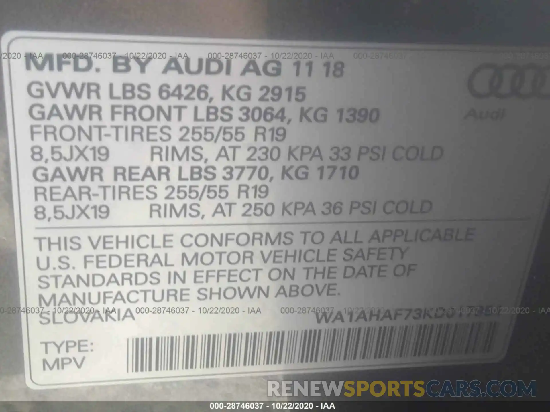 9 Фотография поврежденного автомобиля WA1AHAF73KD017954 AUDI Q7 2019