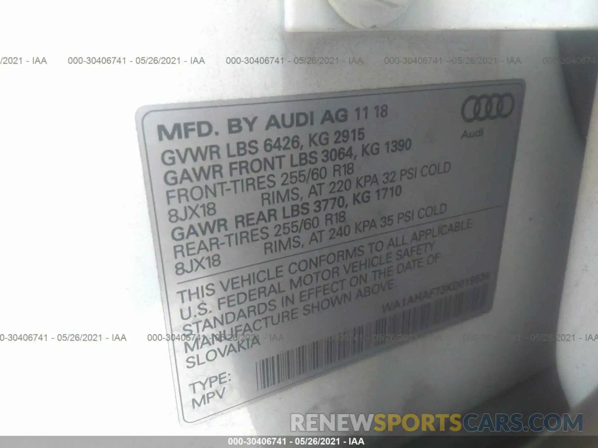 9 Фотография поврежденного автомобиля WA1AHAF73KD019834 AUDI Q7 2019