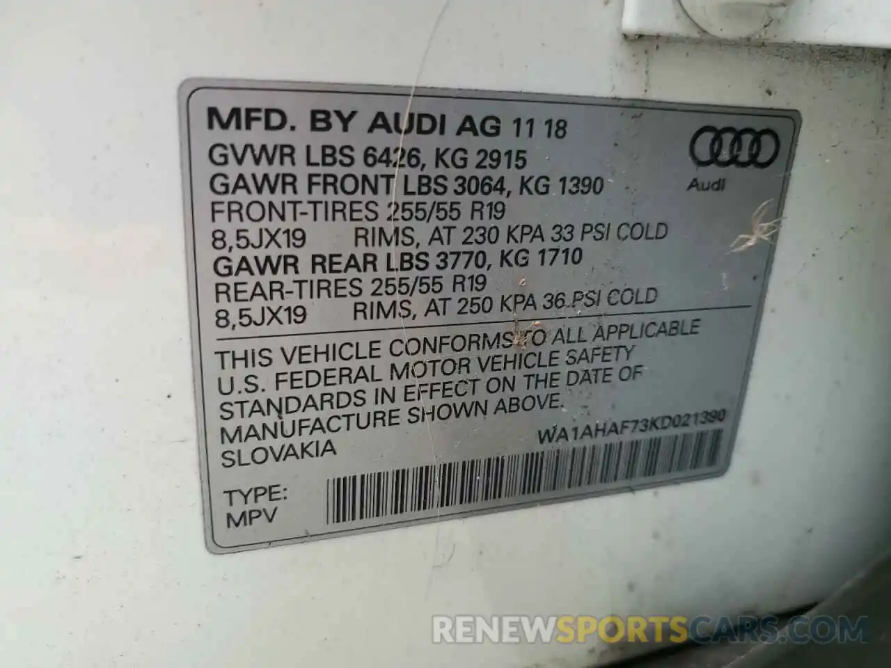 13 Фотография поврежденного автомобиля WA1AHAF73KD021390 AUDI Q7 2019