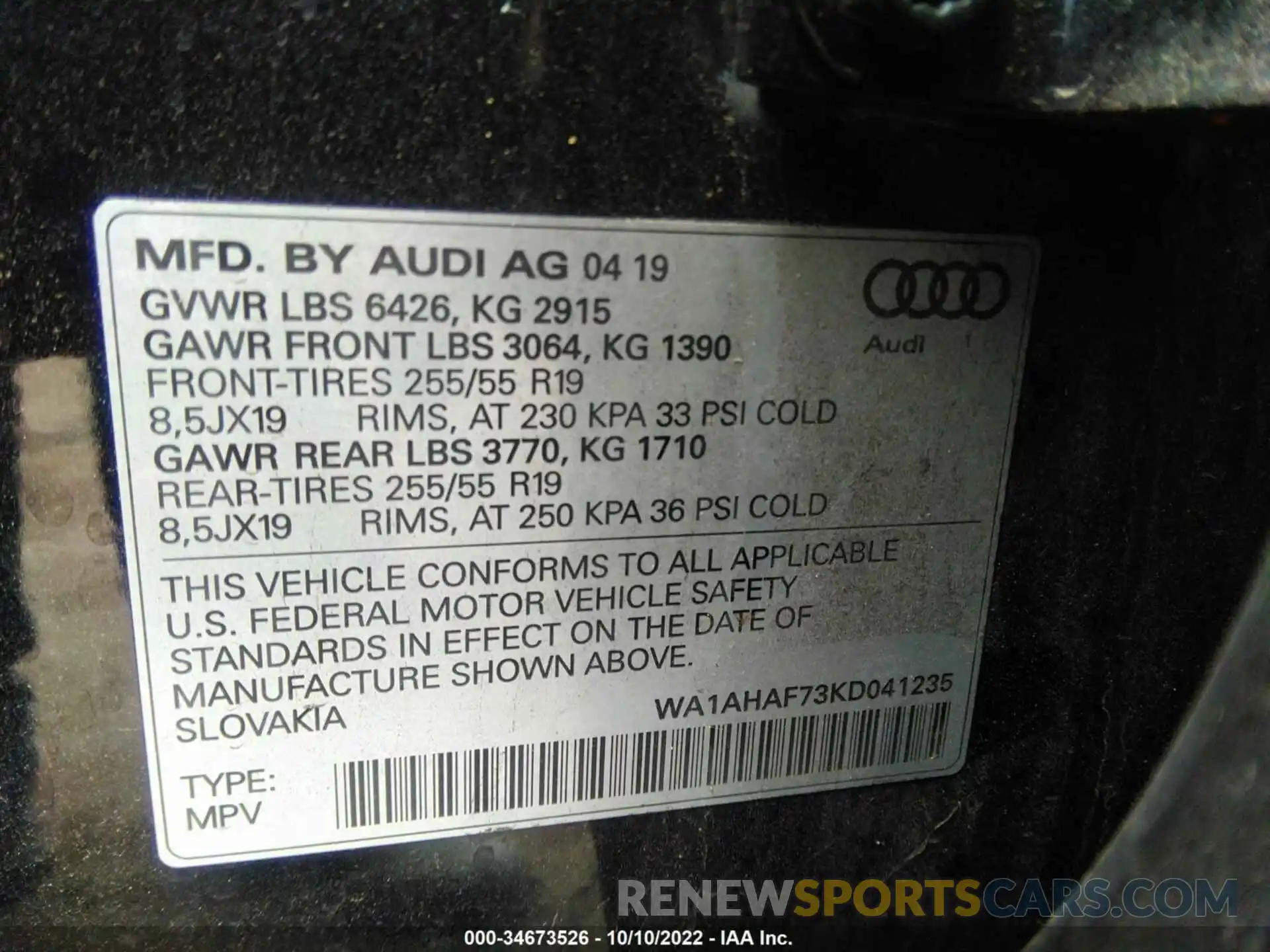 9 Фотография поврежденного автомобиля WA1AHAF73KD041235 AUDI Q7 2019