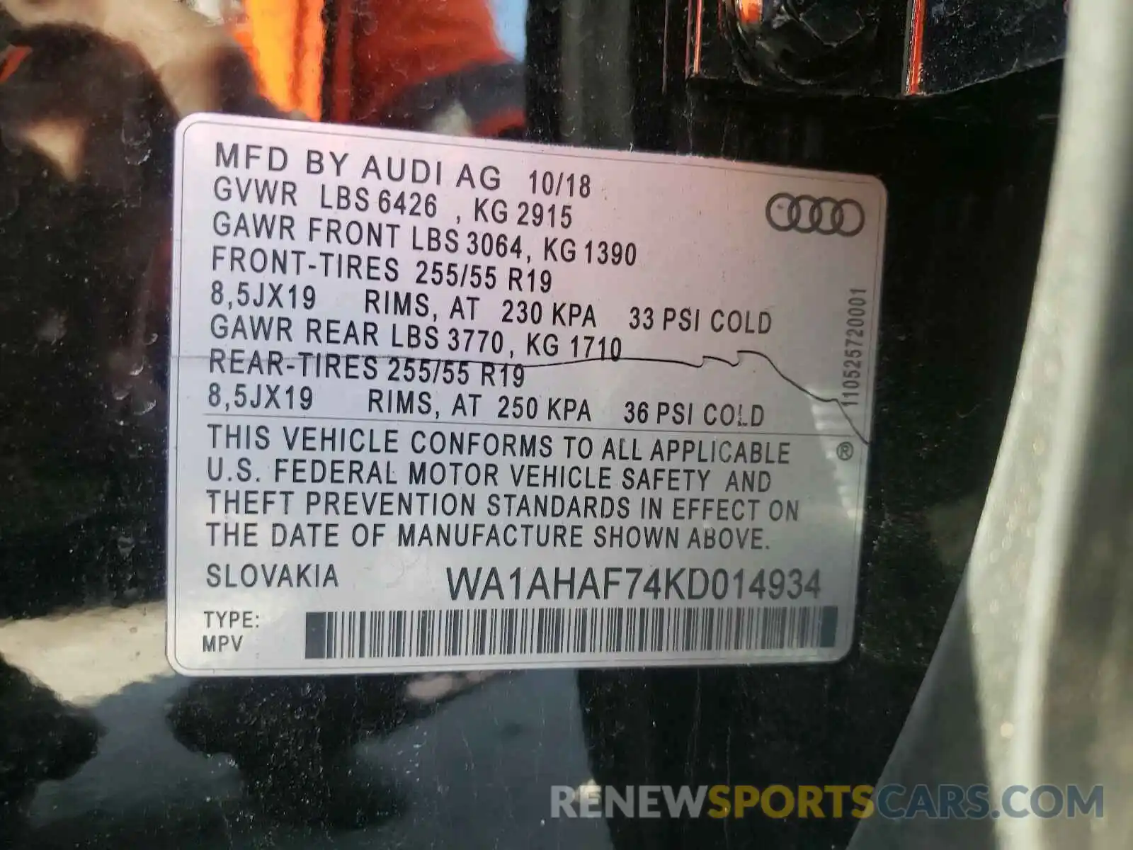 10 Фотография поврежденного автомобиля WA1AHAF74KD014934 AUDI Q7 2019