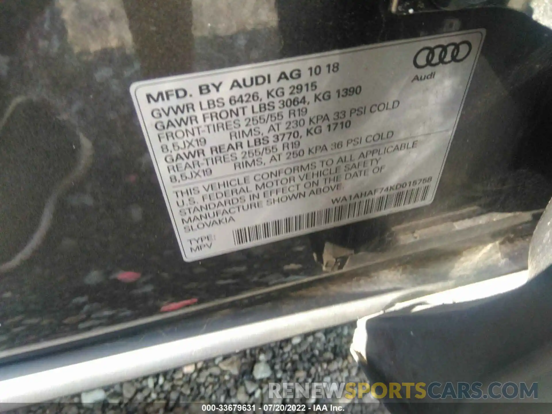 9 Фотография поврежденного автомобиля WA1AHAF74KD015758 AUDI Q7 2019