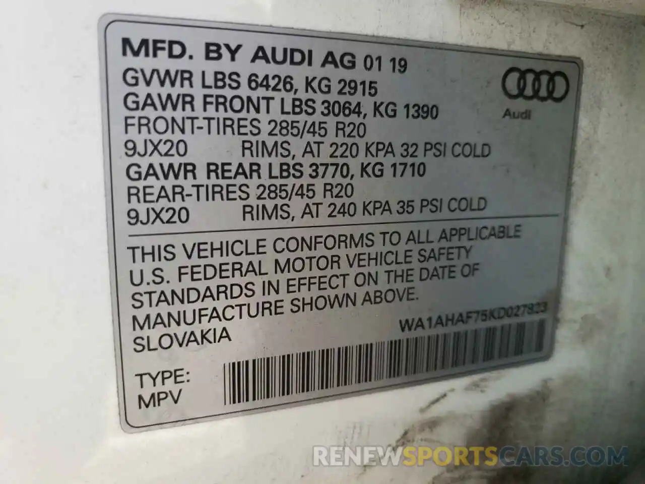 10 Фотография поврежденного автомобиля WA1AHAF75KD027823 AUDI Q7 2019