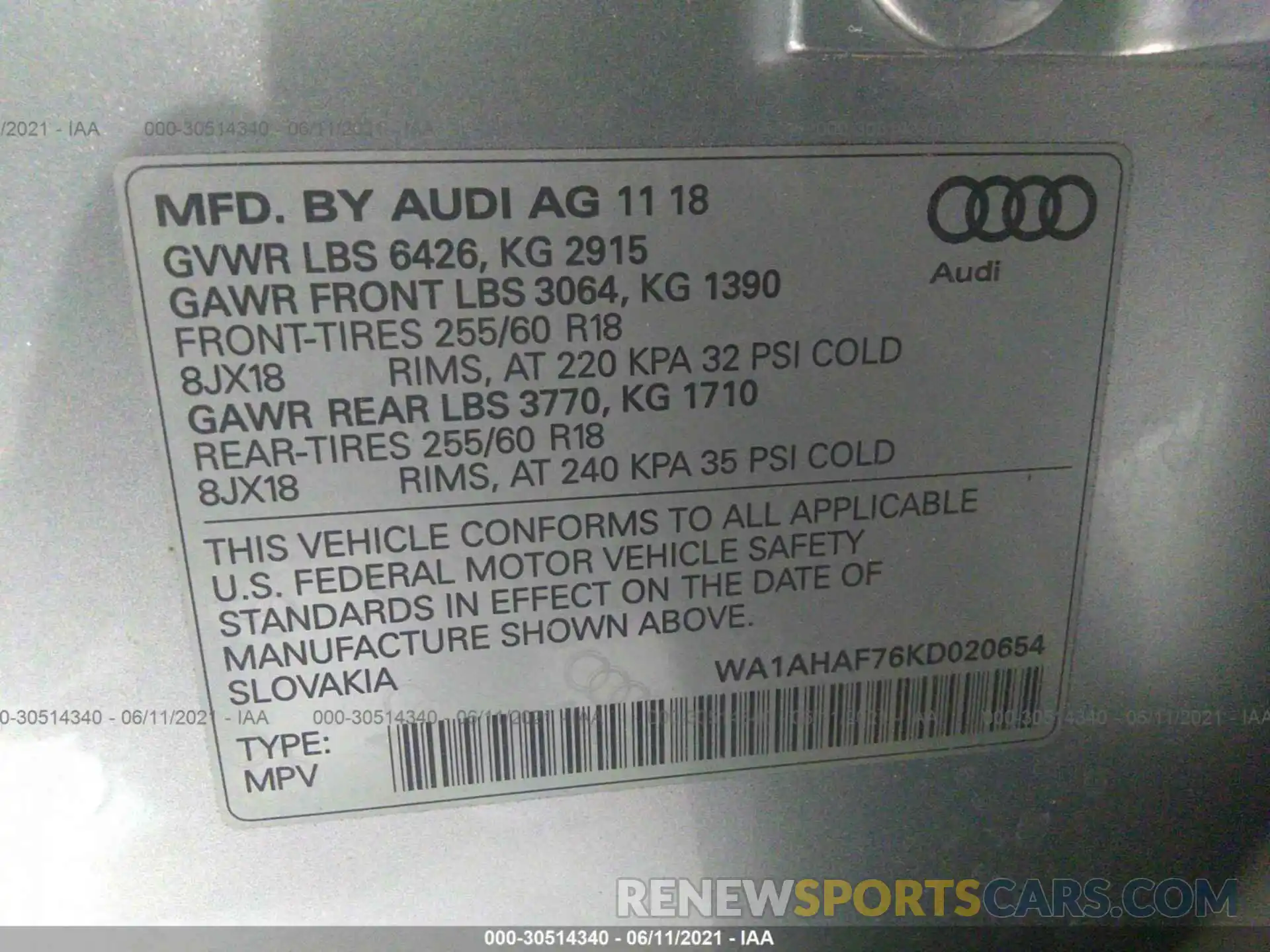 9 Фотография поврежденного автомобиля WA1AHAF76KD020654 AUDI Q7 2019