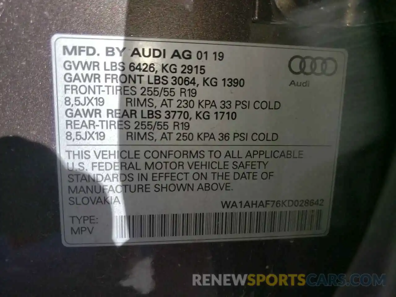 10 Фотография поврежденного автомобиля WA1AHAF76KD028642 AUDI Q7 2019