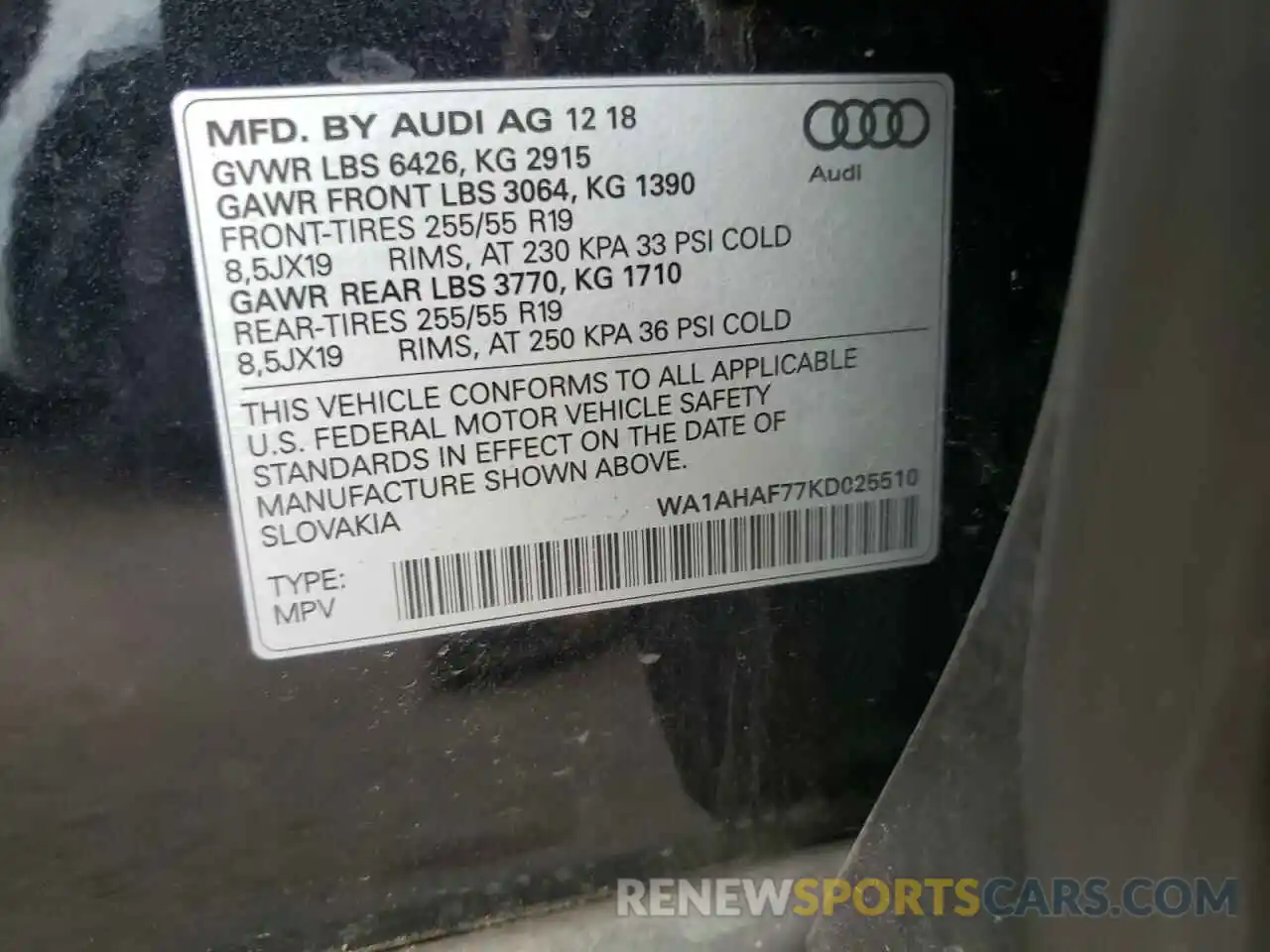 10 Фотография поврежденного автомобиля WA1AHAF77KD025510 AUDI Q7 2019