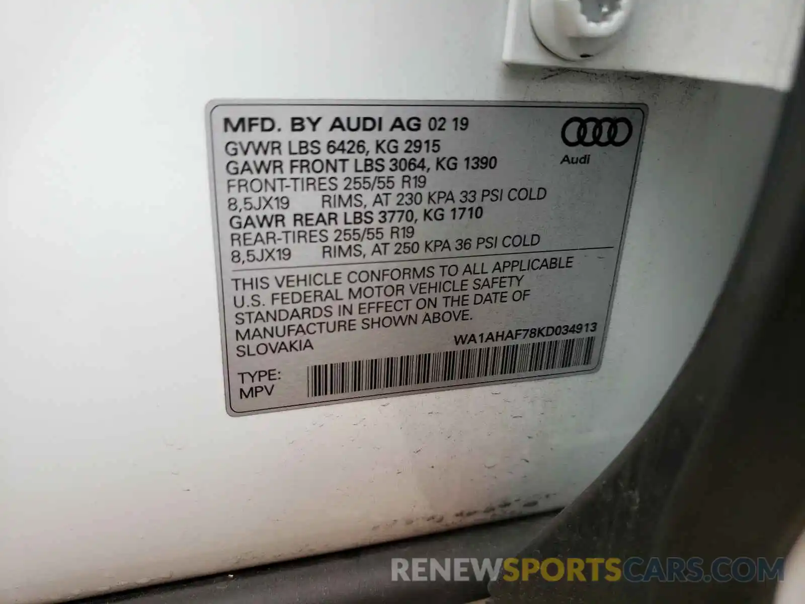 10 Фотография поврежденного автомобиля WA1AHAF78KD034913 AUDI Q7 2019