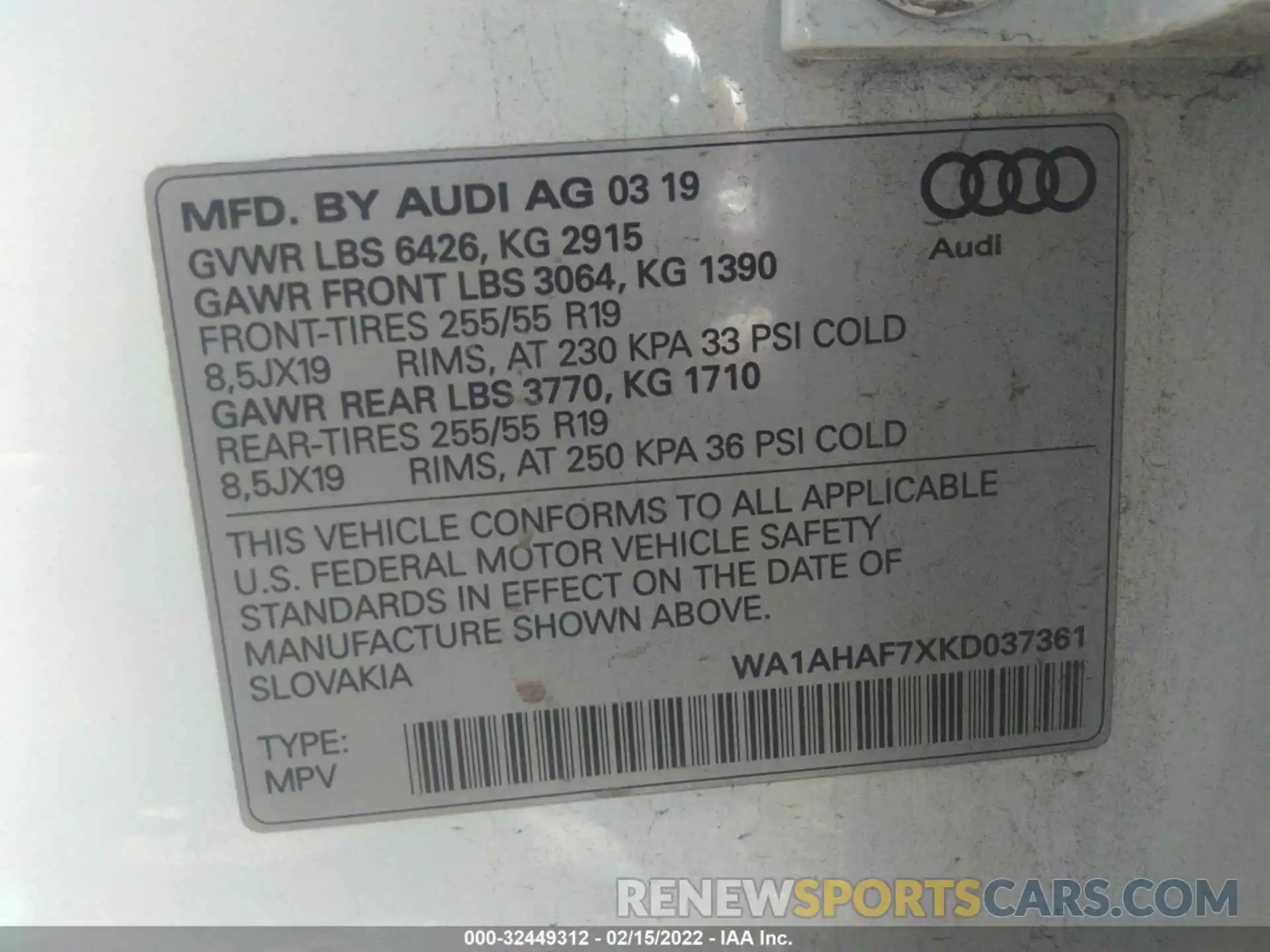 9 Фотография поврежденного автомобиля WA1AHAF7XKD037361 AUDI Q7 2019