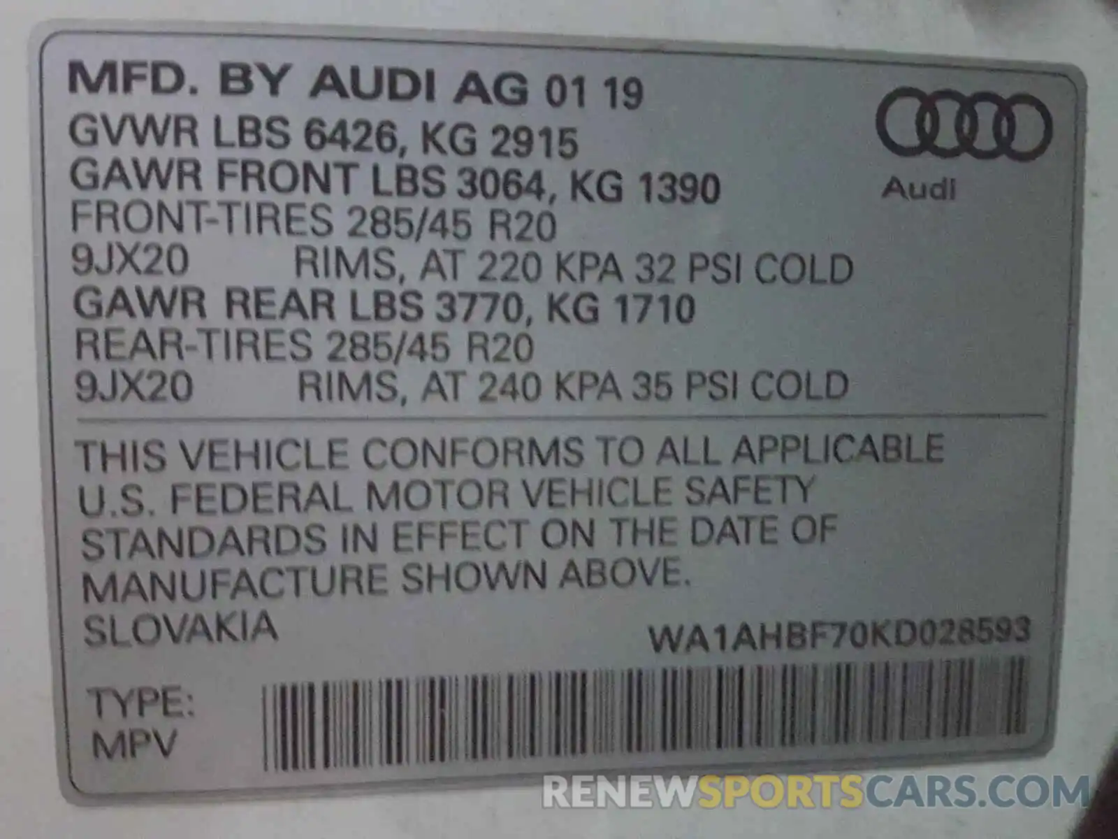 10 Photograph of a damaged car WA1AHBF70KD028593 AUDI Q7 2019