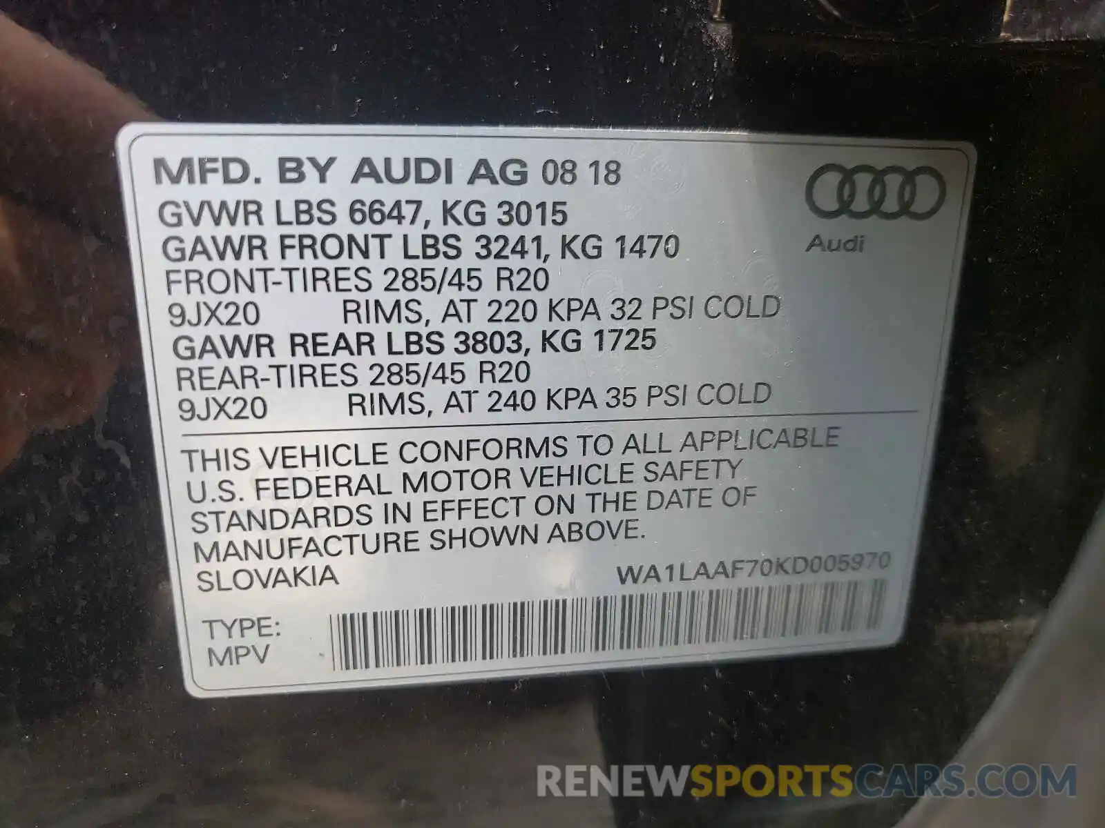 10 Фотография поврежденного автомобиля WA1LAAF70KD005970 AUDI Q7 2019