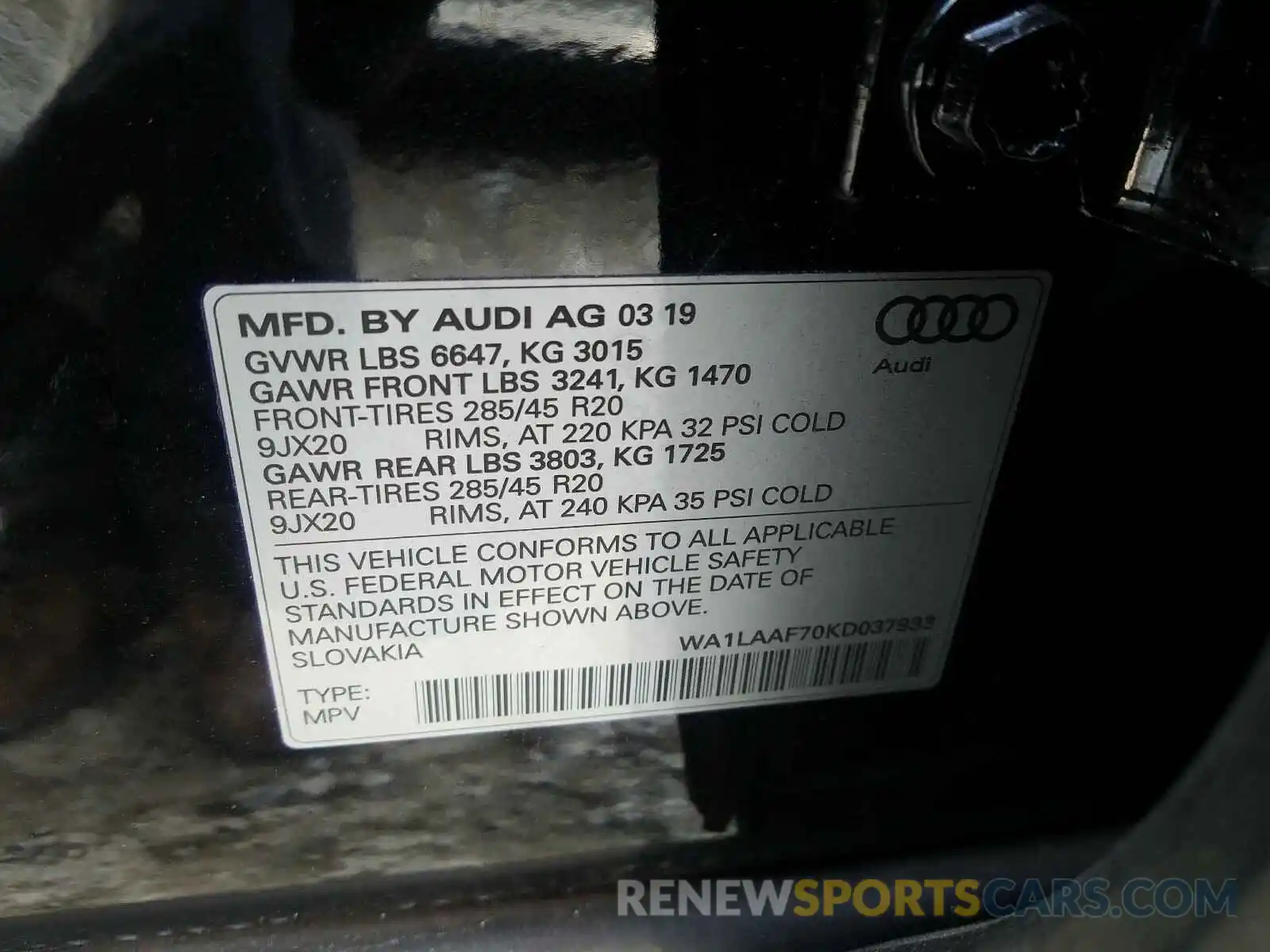 10 Фотография поврежденного автомобиля WA1LAAF70KD037933 AUDI Q7 2019