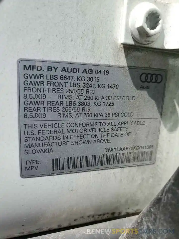 13 Фотография поврежденного автомобиля WA1LAAF70KD041805 AUDI Q7 2019