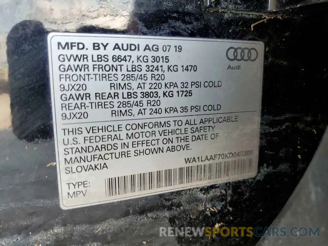 10 Фотография поврежденного автомобиля WA1LAAF70KD048396 AUDI Q7 2019