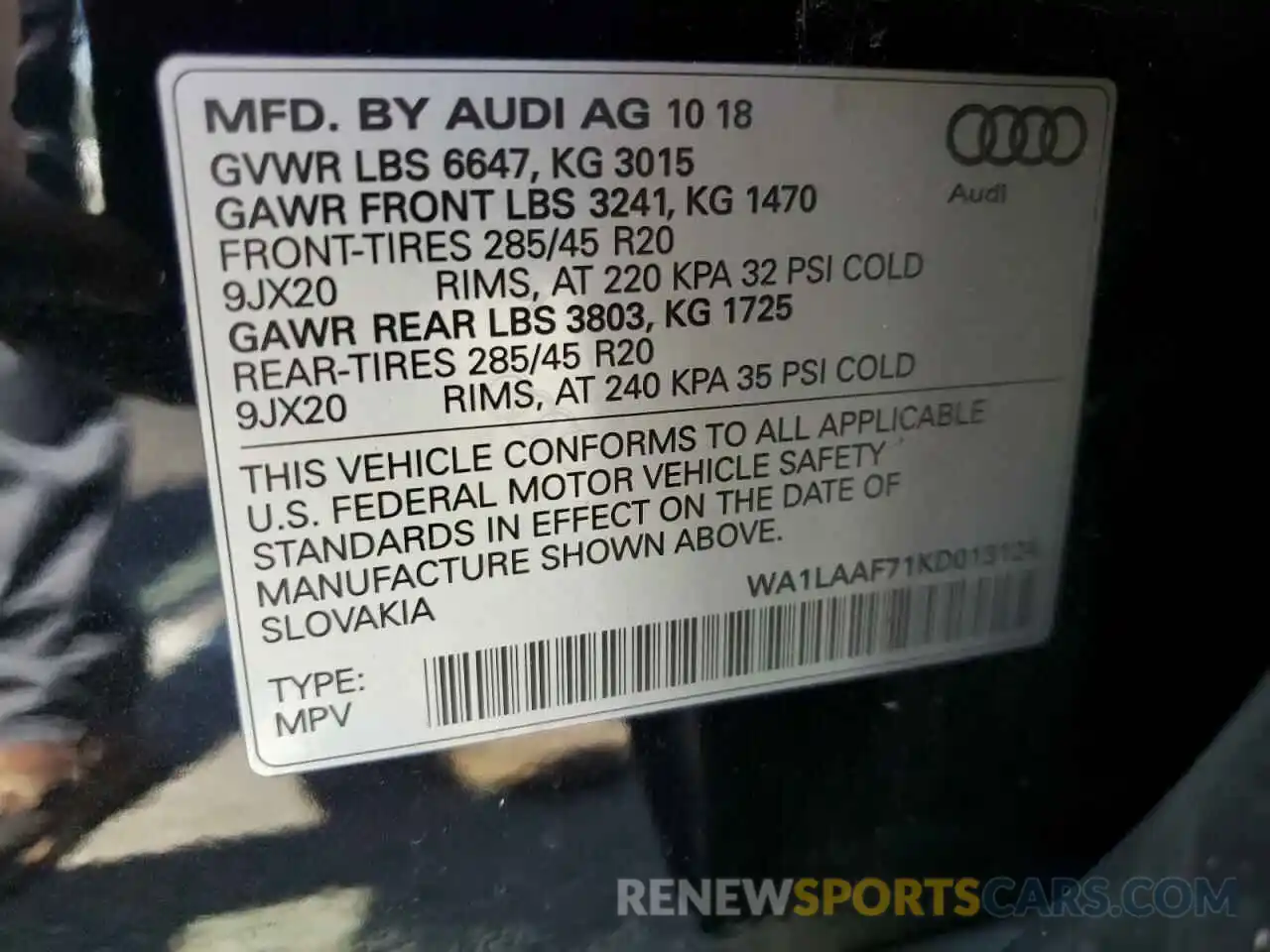 10 Photograph of a damaged car WA1LAAF71KD013124 AUDI Q7 2019