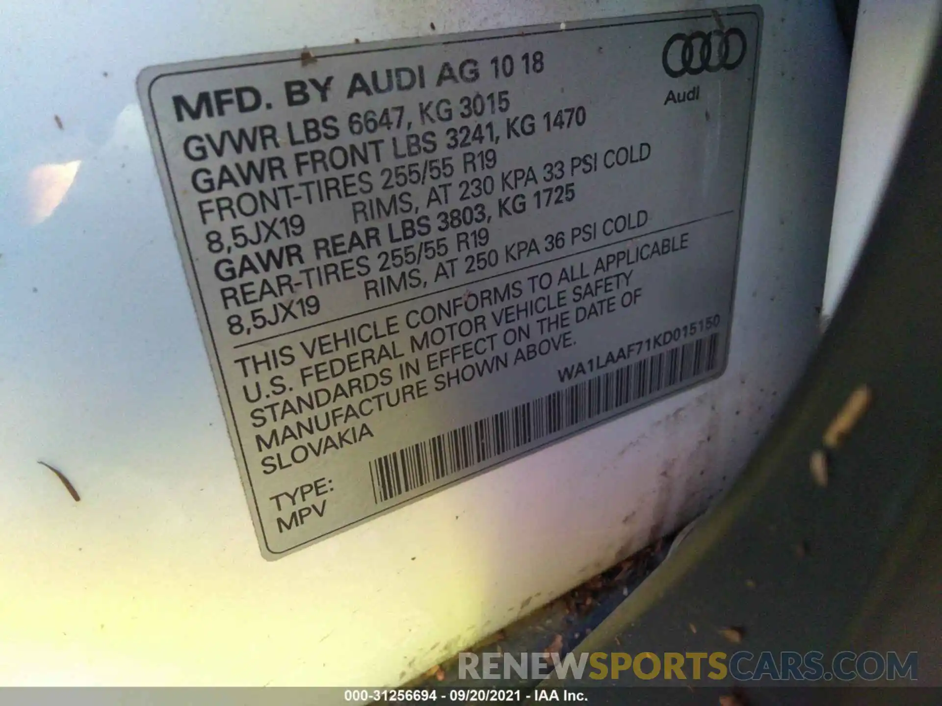 9 Photograph of a damaged car WA1LAAF71KD015150 AUDI Q7 2019