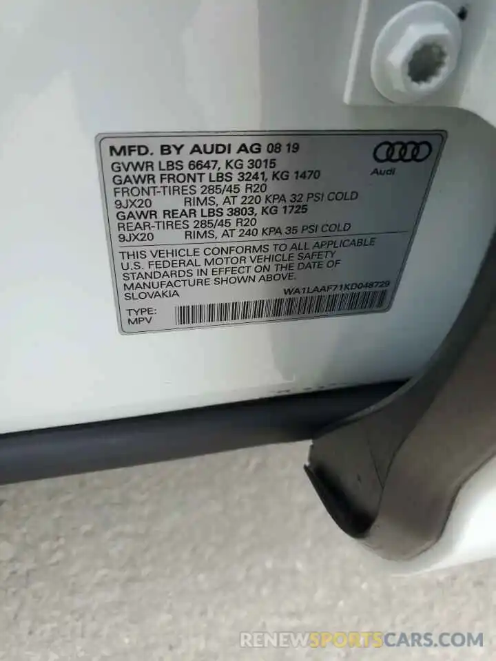 14 Photograph of a damaged car WA1LAAF71KD048729 AUDI Q7 2019