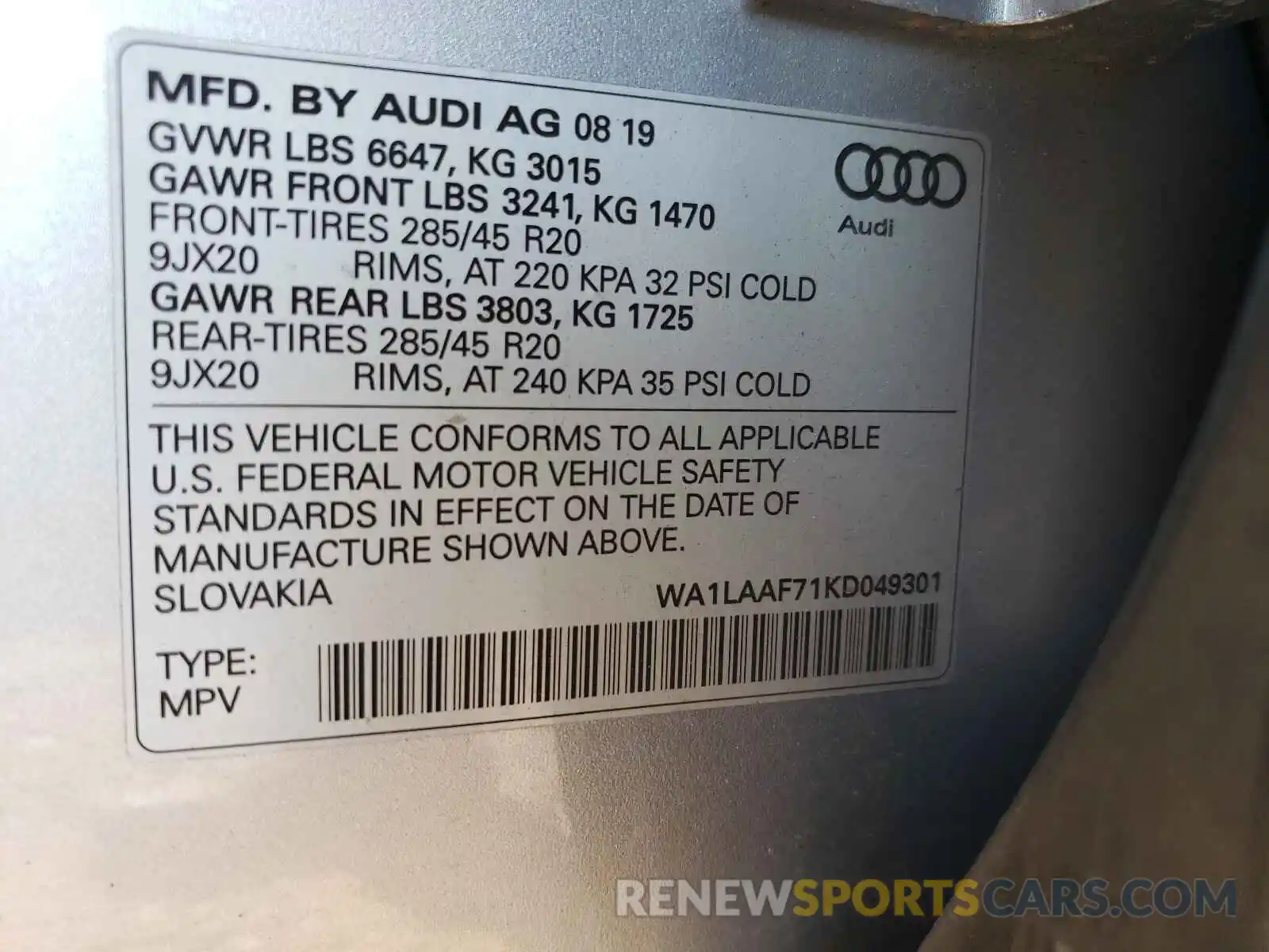 10 Фотография поврежденного автомобиля WA1LAAF71KD049301 AUDI Q7 2019