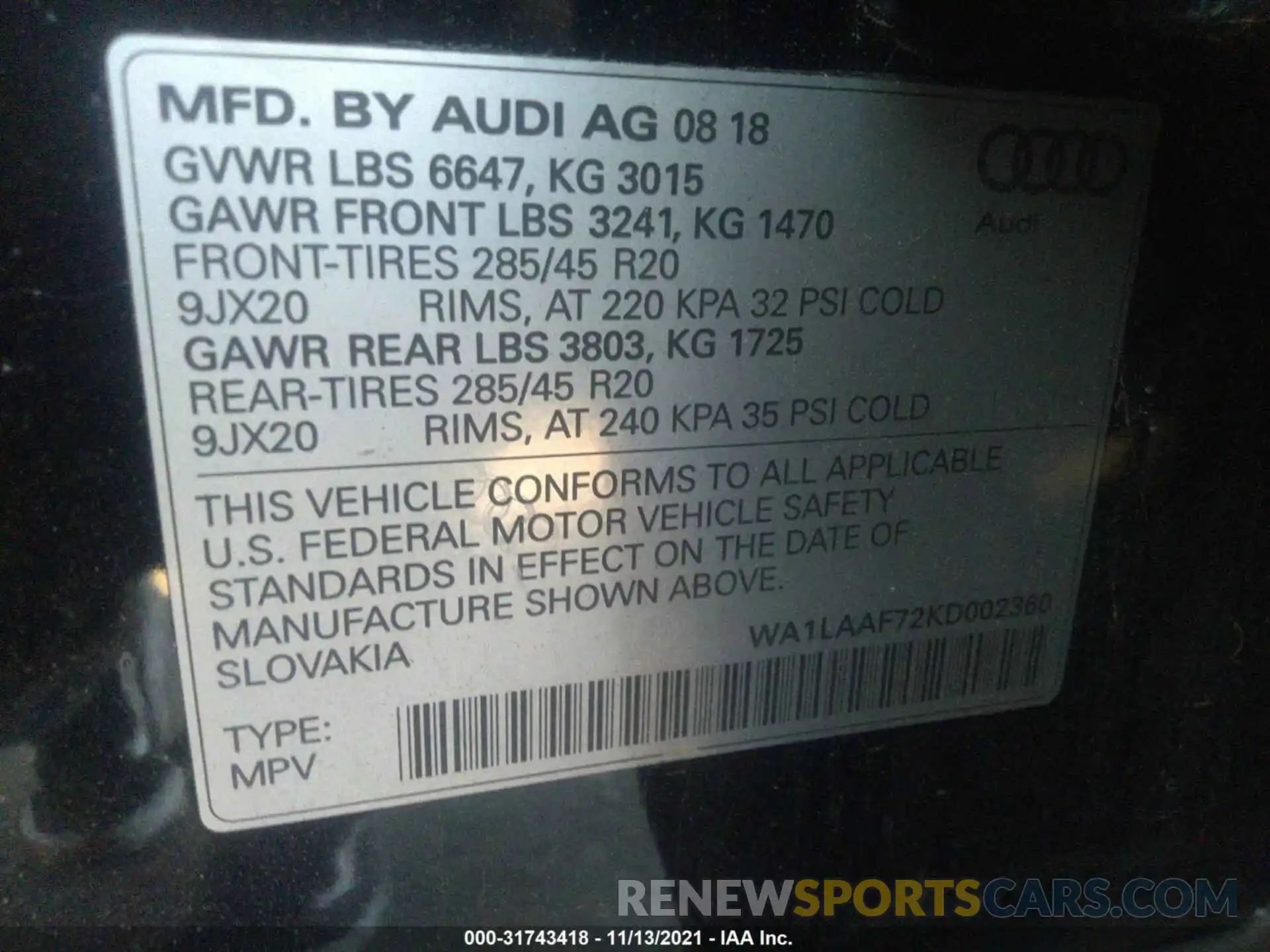 9 Фотография поврежденного автомобиля WA1LAAF72KD002360 AUDI Q7 2019