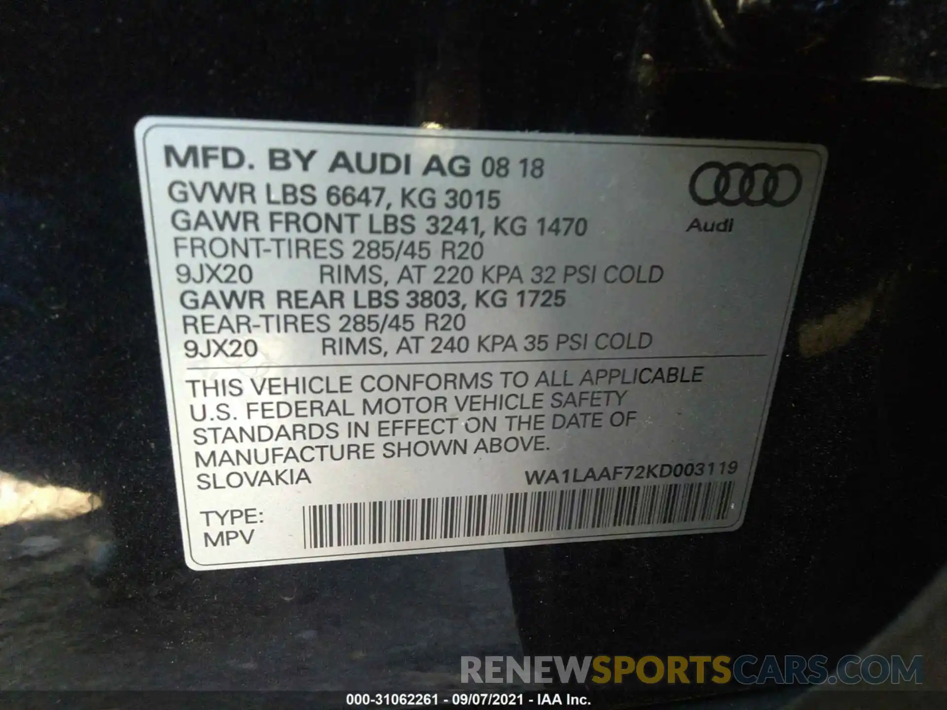 9 Фотография поврежденного автомобиля WA1LAAF72KD003119 AUDI Q7 2019